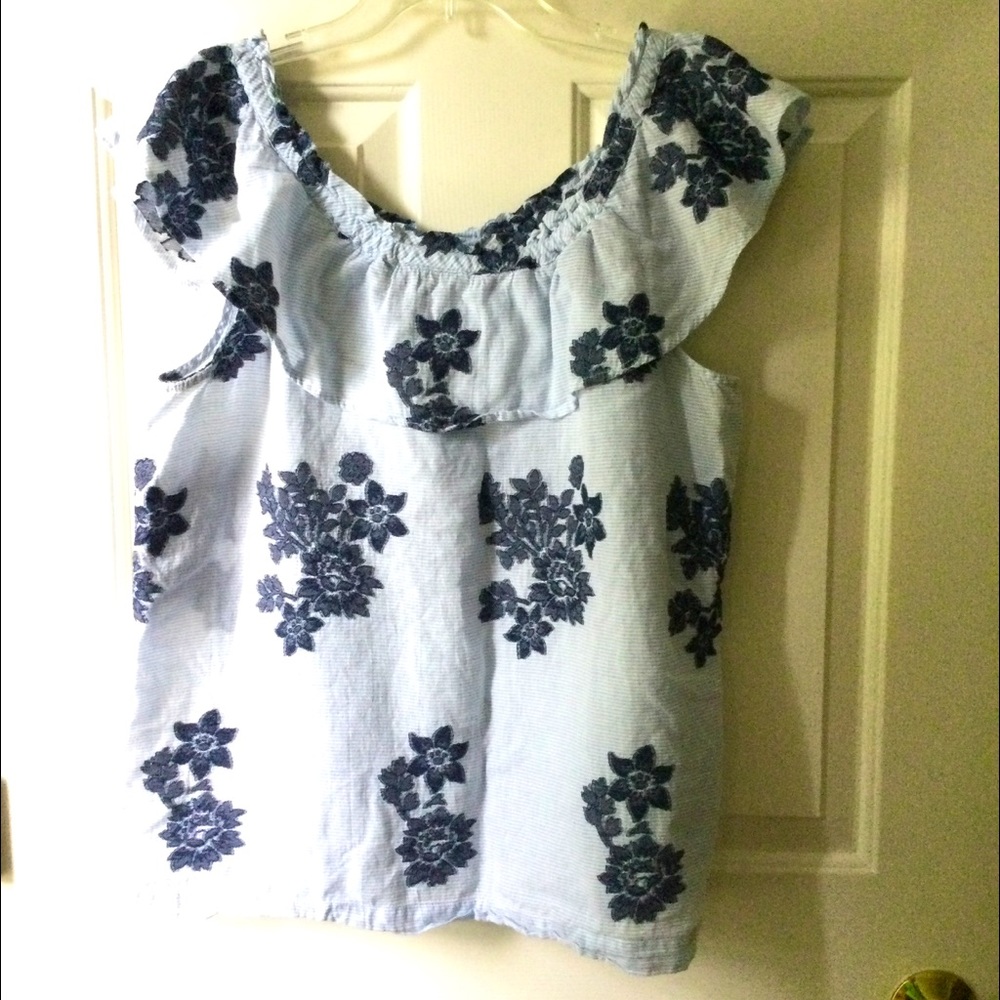 J. Jill blue floral ruffle top M medium